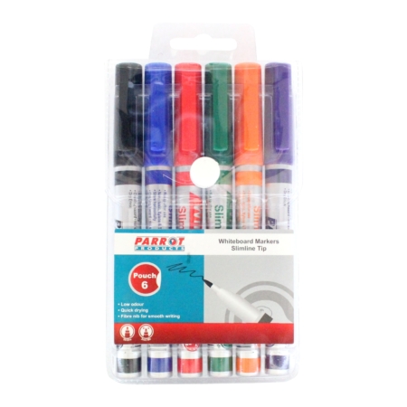Whiteboard Markers (6 Markers - Slimline Tip - Pouch)