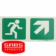 Photoluminescent 190MM Safety Sign - E11-Running Man+Diagonal Arrow Up And Right