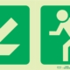 Photoluminescent 190MM Safety Sign - E14-Diagonal Arrow Down AND Left +Running Man