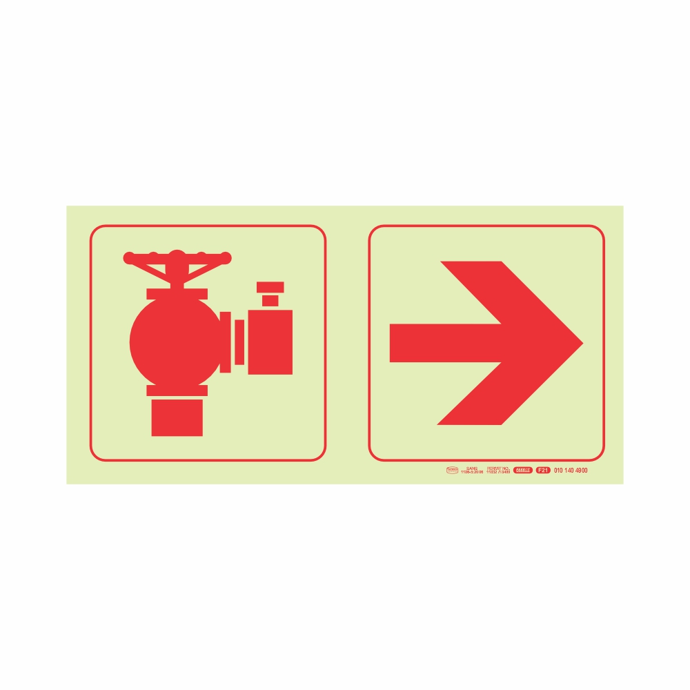 PHOTOLUMINESCENT 190MM SAFETY SIGN - FIRE HYDRANT+AROW RIGHT