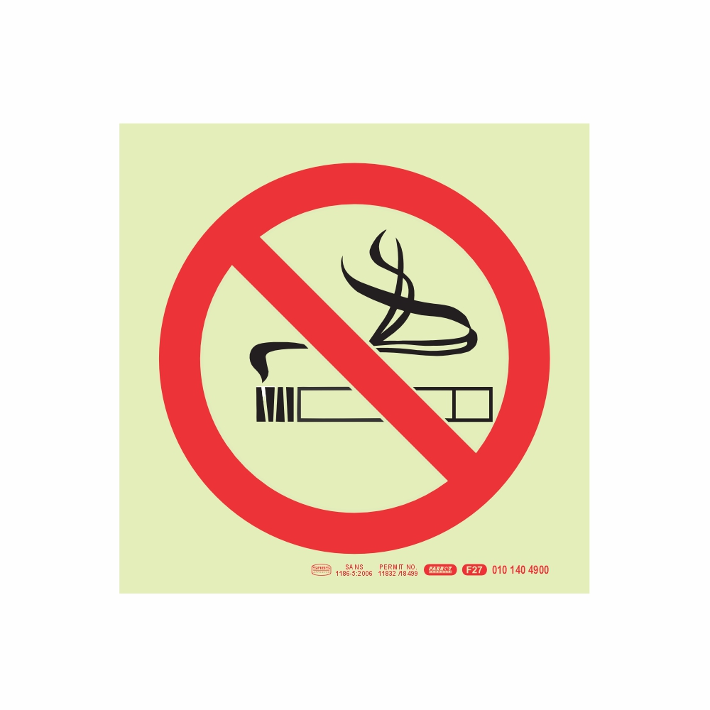 PHOTOLUMINESCENT 190MM SAFETY SIGN - F27-NO SMOKING