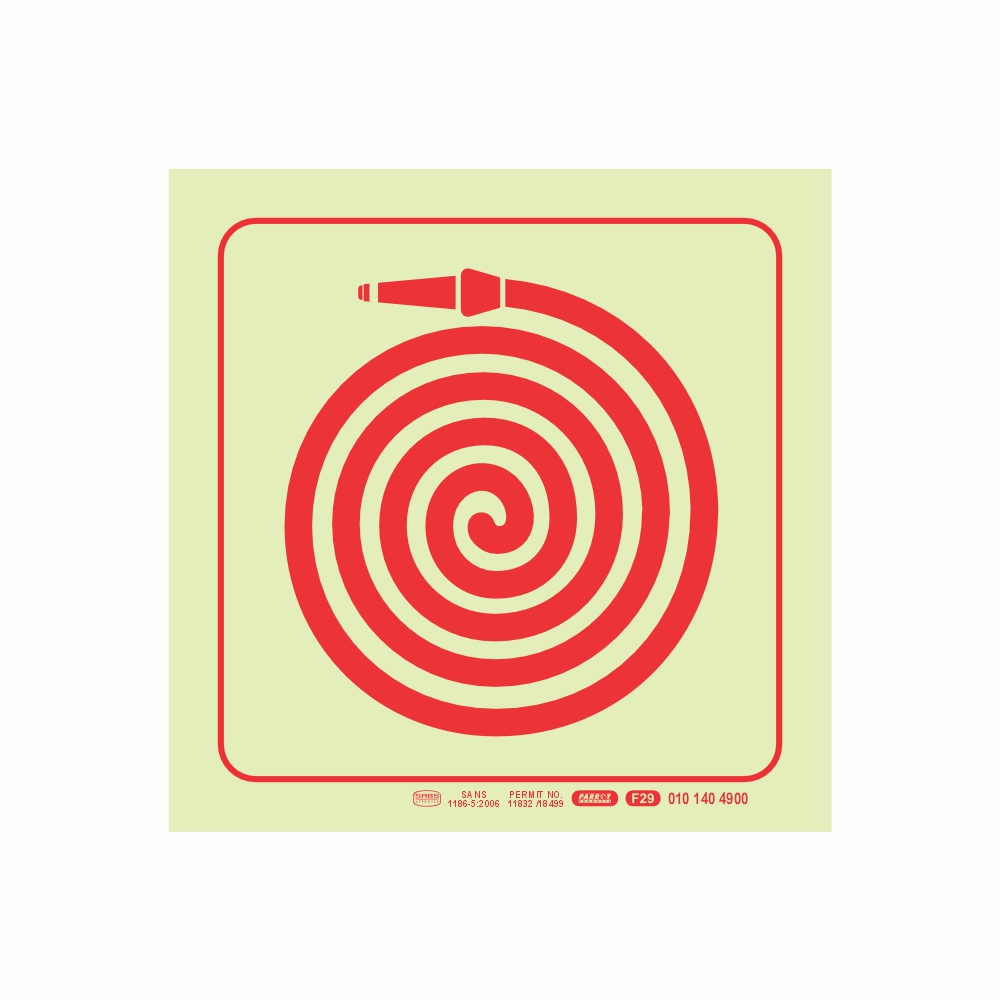 PHOTOLUMINESCENT 190MM SAFETY SIGN - F29-FIRE HOSE REEL