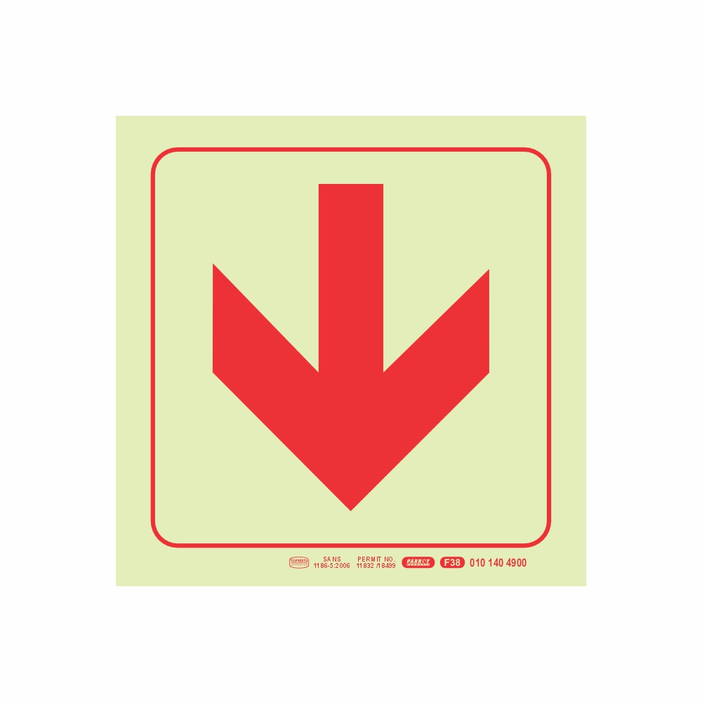 PHOTOLUMINESCENT 190MM SAFETY SIGN - F38-ARROW DOWN