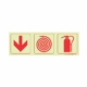 PHOTOLUMINESCENT 190MM SAFETY SIGN - F4-ARROW DOWN+FIRE HOSE REEL+FIRE EXTINGUISHER