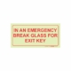 PHOTOLUMINESCENT 190MM SAFETY SIGN - F43-IN AN EMERGENCY BREAK GLASS FOR EXIT KEY