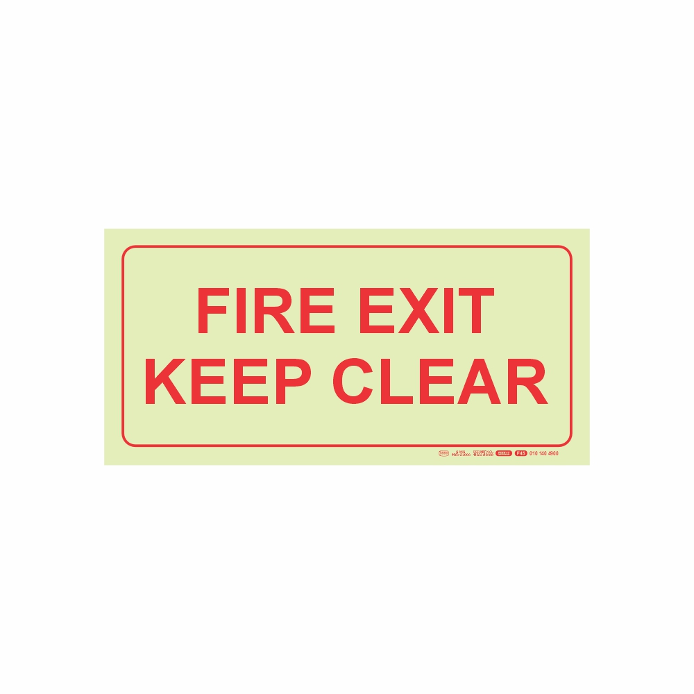 PHOTOLUMINESCENT 190MM SAFETY SIGN - F45-FIRE EXIT KEEP CLEAR