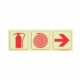 PHOTOLUMINESCENT 190MM SAFETY SIGN - F6-FIRE EXTINGUISHER+FIRE HOSE REEL+ARROW RIGHT