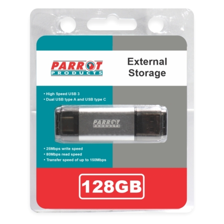 External Storage USB 3 Type A + USB C 128GB Flash Drive