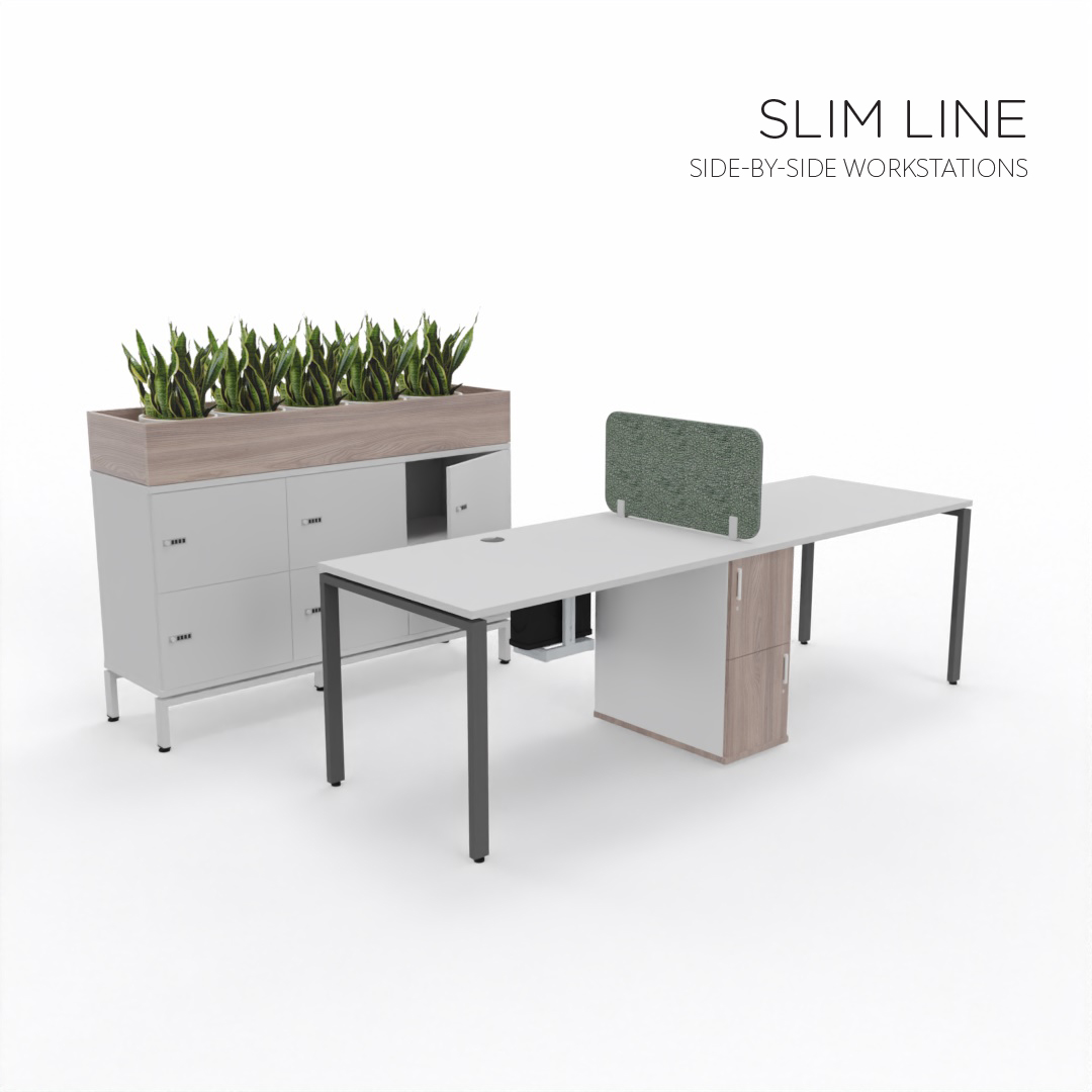 Slim-line side-by-side Desk with Shared Pedestal - call center